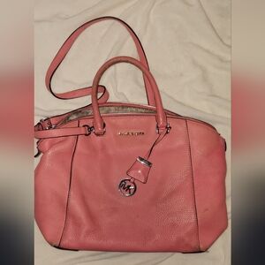 Michael Kors Pink Pebbled Leather Tote with Logo Charm